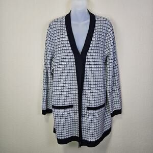 NEW Talbots Womans 1X Open Cardigan Sweater Black Plaid Check Duster Preppy Cozy